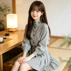 批发学院风巨好看条纹风衣裙女春秋2026新款收腰显瘦小个子气质连衣