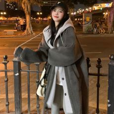 批发韩国chic2026秋冬新款长款连帽裙外套羊羔绒百搭宽松时尚外套ins