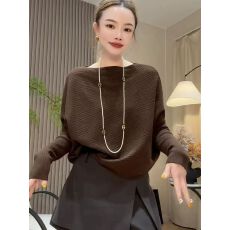 一字肩蝙蝠袖设计感长袖针织衫女2026早秋 洋气慵懒风气质上衣
