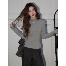 批发高级感半高领灰色打底衫女秋冬季修身显瘦<b class='q'>长袖</b><b class='q'>t</b><b class='q'>恤</b>上衣 初秋上新