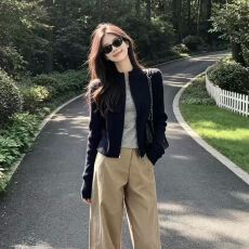 批发秋季立领拉链针织开衫女<b class='q'>短款</b>修身显瘦简约休闲长袖外搭<b class='q'>毛衣</b>外套