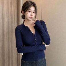 批发韩版半开领纽扣<b class='q'>针织衫</b>女2026秋季新款长袖修身显瘦内搭打底衫上