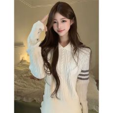 批发刺绣款简约基础翻领侧扣修身<b class='q'>针织衫</b>女秋冬纽扣氛围感时尚毛衣上