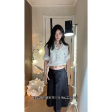 批发休闲风简约百搭白色翻领纽扣衬衫女早秋季新款长袖抽绳<b class='q'>设计</b>感上