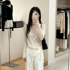 批发优质 ！小众衬衫女2026早秋新款挂脖飘带长袖欧根纱小衫上衣女