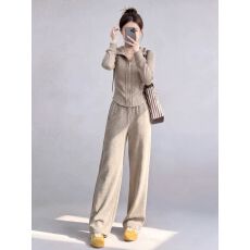 批发韩味气质休闲运动套装女秋修身收腰<b class='q'>显瘦</b>洋气<b class='q'>外套</b>上衣阔腿裤两件