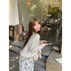 批发韩系甜美爱心小熊满印<b class='q'>碎花</b>长袖针织毛衣女秋季设计感宽松百搭上