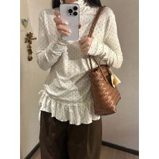 批发*1 波点印花打底上衣女秋季荷叶边设计高领修身<b class='q'>打底衫</b> 当季热卖