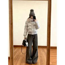批发温柔风狐狸毛领短款棉服女秋冬显瘦加厚立领防风通勤百搭短棉款
