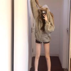 批发美式冬季羽绒棉服女新款条纹兔耳加绒加厚卫衣女连帽毛领棉袄外