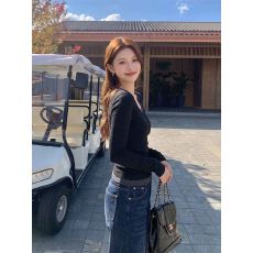 批发假两件正肩长袖上衣女秋修身内搭打底设计感t恤 应季新款 <b class='q'>通勤</b>风