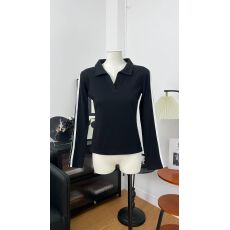 批发高级感POLO领<b class='q'>长袖</b>打底衫女秋季撞色杠条修身上衣 当季热卖 优雅