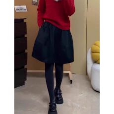 批发毛呢<b class='q'>半身裙</b>秋冬松紧腰a字裙五分花苞<b class='q'>短裙</b> 2026春夏新款 慵懒风