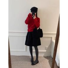 批发毛呢<b class='q'>半身裙</b>秋冬松紧腰a字裙五分花苞<b class='q'>短裙</b> 秋款上新 洋气 减龄