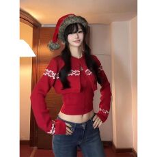 批发人棉磨毛性感辣妹套装女<b class='q'>春</b>秋红色穿搭短款开衫上衣抹胸背心两件
