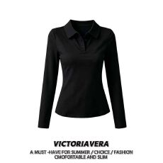 纯色打底修身POLO领长袖T恤衫女秋季百搭外穿上衣 当季热卖 洋气