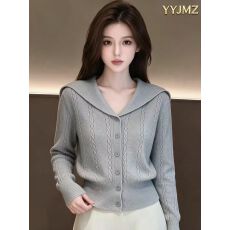 批发复古海军领针织开衫女长袖毛衣2026秋冬装新款修身显瘦时尚上衣