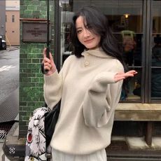 批发韩系休闲小众连帽针织衫女秋冬季新款软糯套头极简风内搭减龄毛