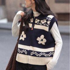 批发费尔岛翻领提花马甲背心女<b class='q'>冬</b>季外穿马夹巨好看叠穿上衣