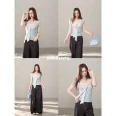批发撞色条纹绑带抹胸背心女<b class='q'>夏</b>季小个子收腰辣妹叠穿两件套