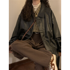 批发<b class='q'>秋</b>冬季美式复古潮牌黑色pu皮衣外套女美拉德休闲机车夹