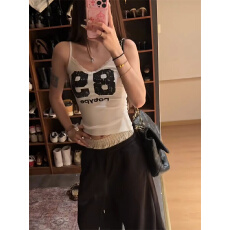 批发美式辣妹风吊带背心女早<b class='q'>春</b>秋字母印花边修身显瘦上新款