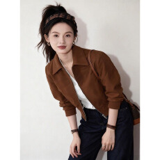 批发美拉德咖色短外套女立领上新款百搭时尚显瘦气质简约休闲