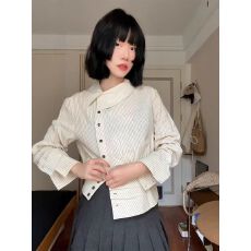 批发韩系复古条纹翻领长袖<b class='q'>衬衫</b>女新款百搭<b class='q'>时尚</b>显瘦气质简约