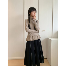 批发德韩系高领花边打底衫女秋冬<b class='q'>甜美</b>减龄设计感叠穿长袖上衣