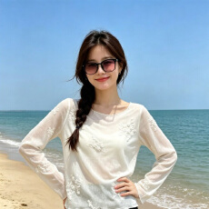 批发网绣花春秋重工绣花长袖薄款<b class='q'>T</b><b class='q'>恤</b>休闲木耳边上衣罩新款