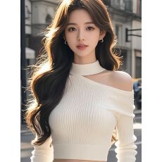 批发白色挂脖衫女新款秋冬长袖短款露肩上衣内搭打底衫百搭