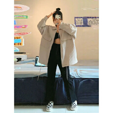 批发<b class='q'>街头</b>复古字母刺绣抽绳外套女学生秋季华夫格夹上衣潮新款