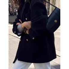 批发黑色西装毛呢外套<b class='q'>女</b>秋冬加厚赫本风呢子<b class='q'>大</b>衣韩系新款百搭