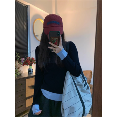 批发假两件撞色高领长袖女新款百搭时尚显瘦气质简约休闲<b class='q'>韩版</b>