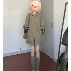 批发高级经典撞色风衣外套春季新款英伦风宽松大衣女百搭时尚