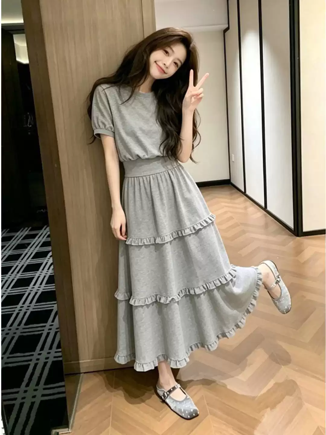 夏季一整套穿搭女装短袖T恤A字半身裙遮肉松弛感两件套 服裝批發女裝批發服飾貨源