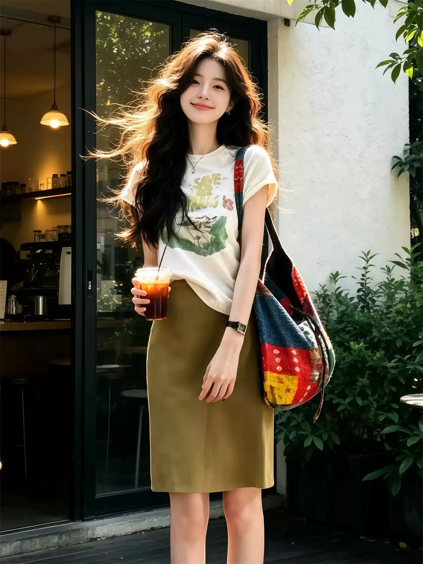 RY7602# 韩系温柔圆领植物印花短袖t恤女2026夏日绝美俏皮小上衣海边穿搭