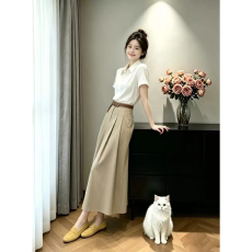 批发轻熟风套装女夏季短袖<b class='q'>衬衫</b>高腰A字半身裙气质显高松弛感两件套