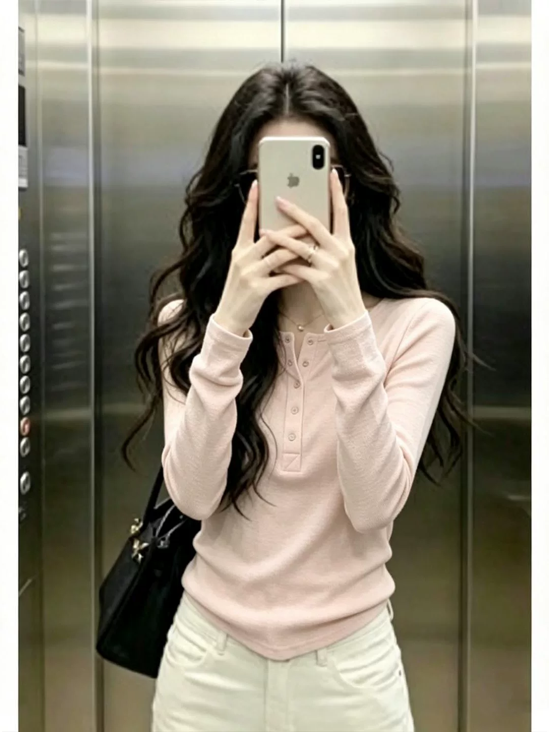 RY8511# 2026早秋半开领长袖T恤衣服洋气新款薄款女纽扣修身显瘦韩...