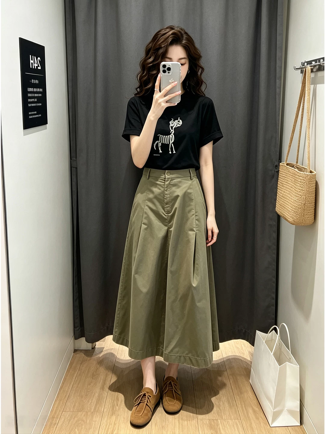 RY8877#新款超火夏日ootd穿搭一整套小众设计感黑色印花t恤显瘦套装
