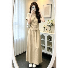 批发出片漂亮衣服女装高级轻奢绑带收腰短袖松紧腰<b class='q'>半身裙</b>时尚套装女