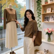 批发欧货<b class='q'>长袖</b>圆领正肩t恤内搭<b class='q'>打底衫</b>女2026春季新款简约显瘦上衣百搭