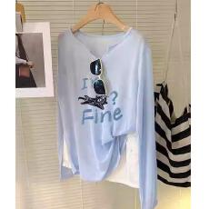 批发卡通黑猫字母印花雪花棉<b class='q'>长袖</b>t恤女<b class='q'>打底衫</b>外穿小v领内搭秋季上衣潮