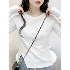 批发莱赛尔白色开叉短款T恤秋冬洋气女<b class='q'>长袖</b>设计感内搭<b class='q'>打底衫</b>上衣外穿