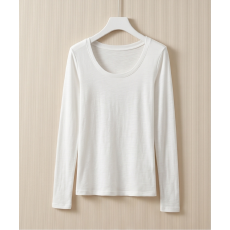 批发加绒加厚竹节棉U领卷边长袖t恤女款秋季爆款大领口内搭打底衫上衣