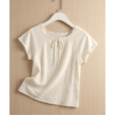 批发白色蝴蝶结方领半袖气质加宽<b class='q'>加大</b>女装新款t恤夏季设计感绑带上衣