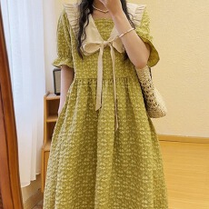 批发甜美法式提花娃娃领<b class='q'>连衣裙</b>大码遮肉遮胯显瘦时尚过膝裙子2026夏新