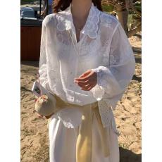 批发2026夏季新款复古立体提花长袖<b class='q'>衬衫</b>女设计感温柔防晒微透上衣