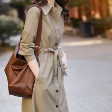批发薄款气质风衣女2026<b class='q'>春</b>秋新款韩版小个子大衣百搭中长款衬衫外套