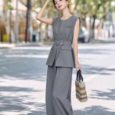 批发休闲时尚西装两件套<b class='q'>女</b>夏超火新款<b class='q'>职业</b>收腰无袖马甲阔腿裤<b class='q'>一整</b><b class='q'>套装</b>